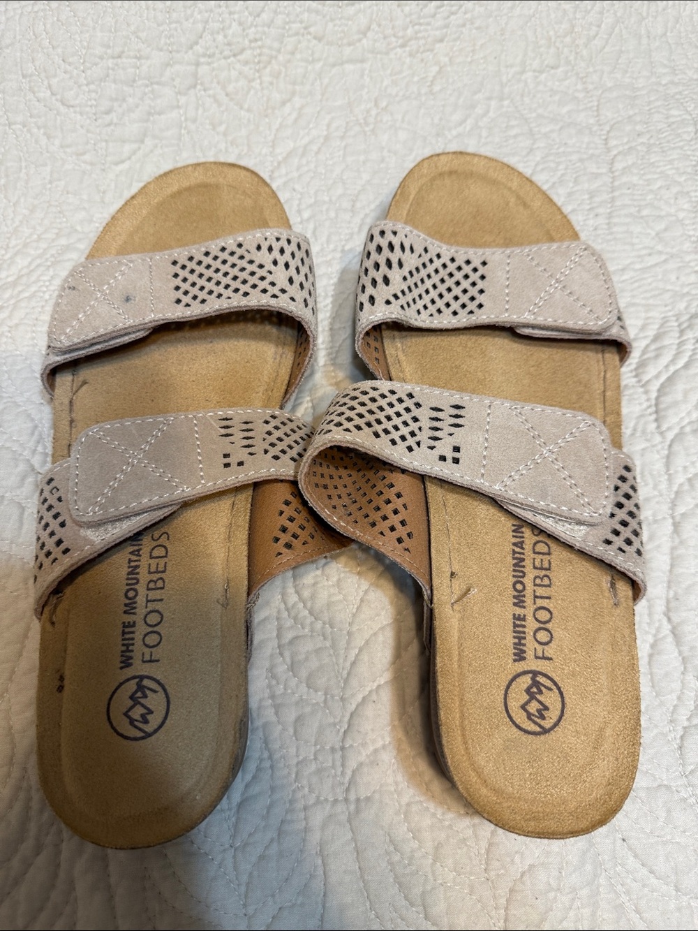 White Mountain Ferula  Taupe Double-Strap Perforated Slide Sandals